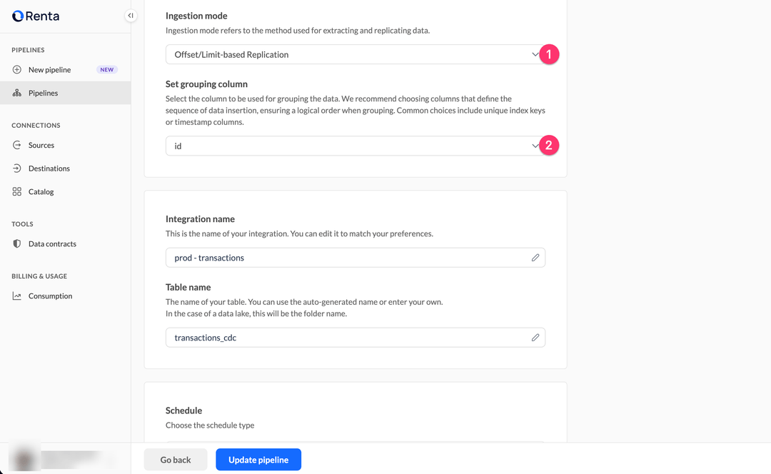 Offset-based replication configuration