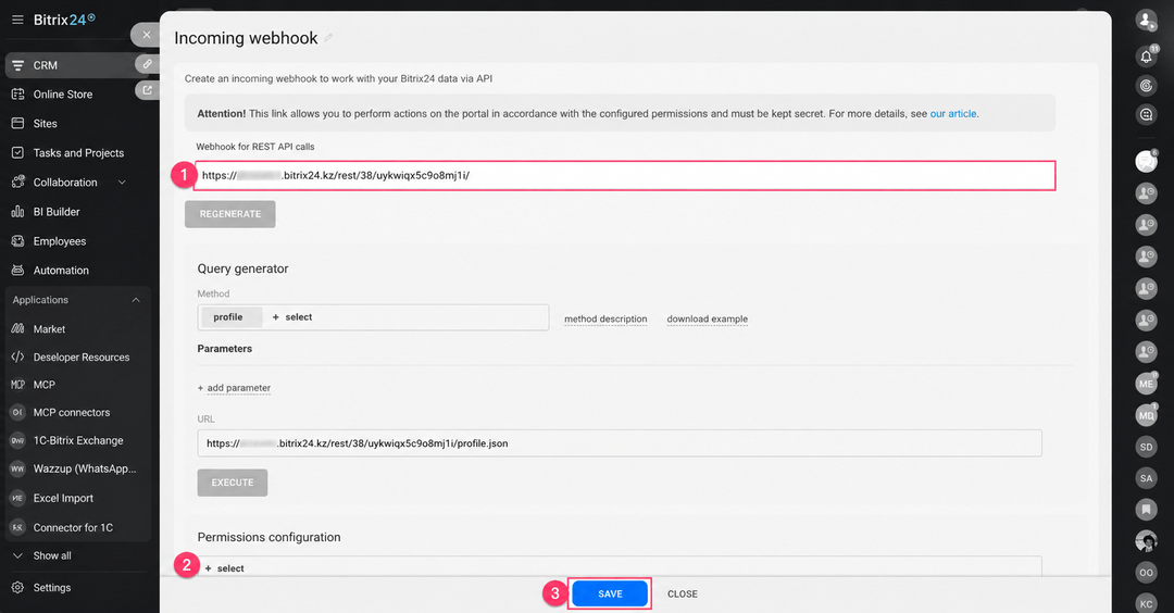 Create incoming webhook form in Bitrix24