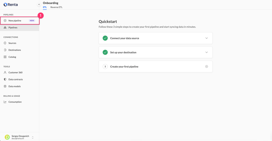 New pipeline entry in the Renta sidebar
