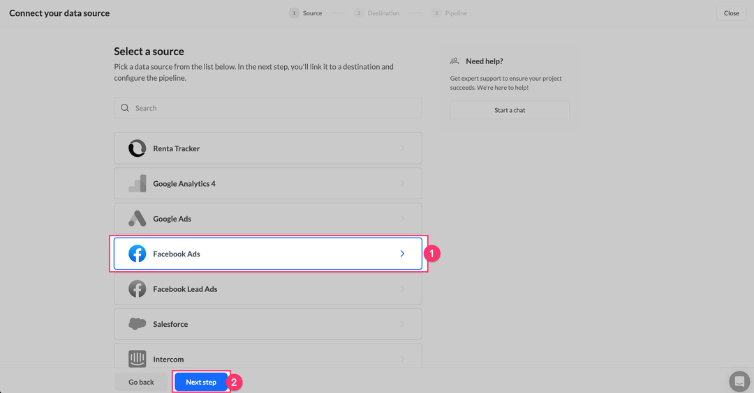 Выбор источника в каталоге