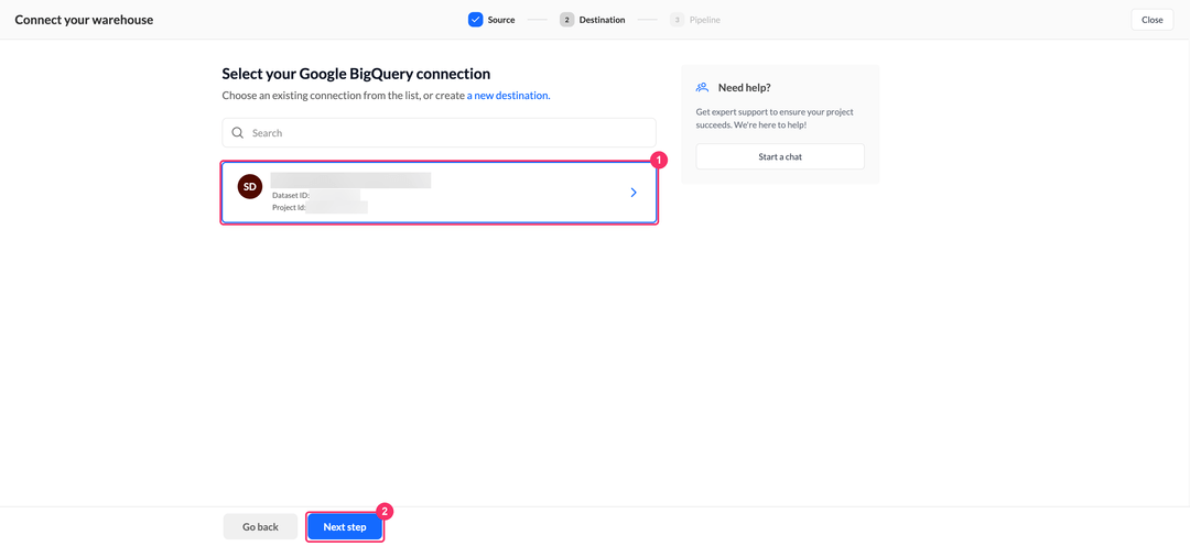 Select your Google BigQuery connection step