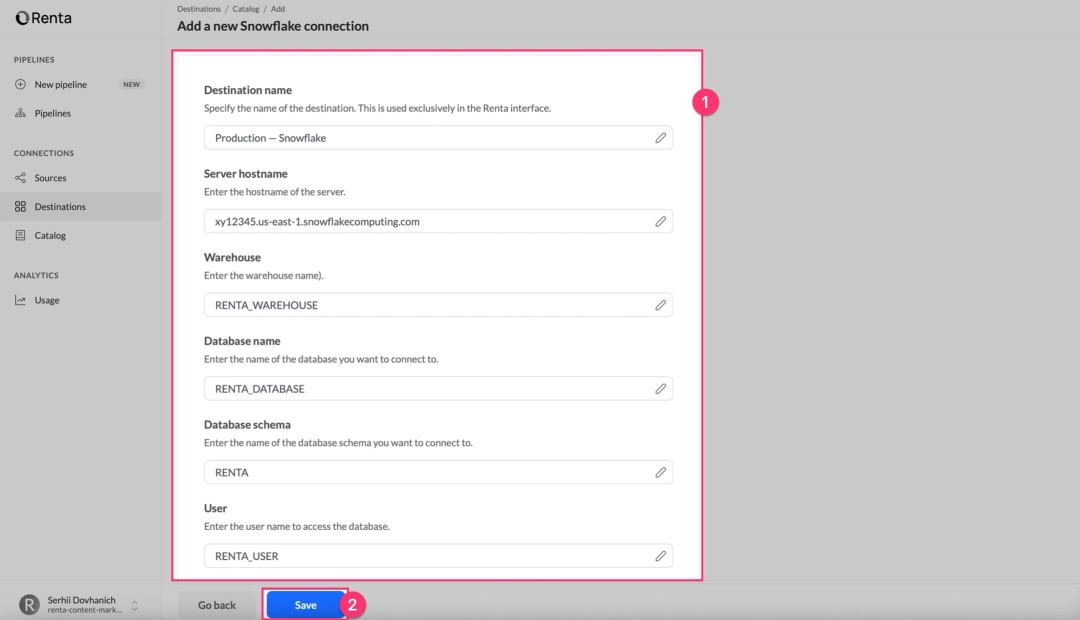 Specify the Connection Parameters
