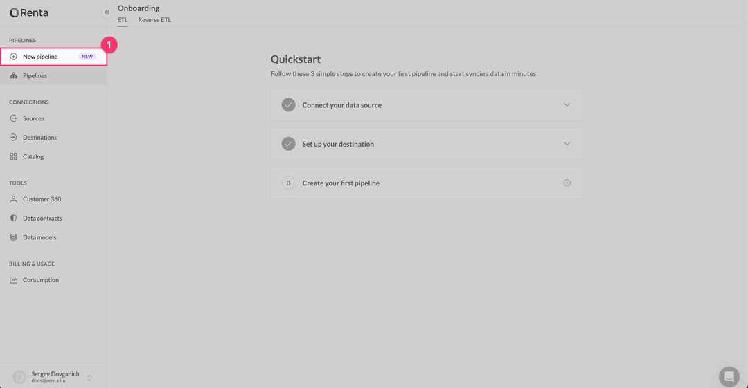New pipeline entry in the Renta sidebar