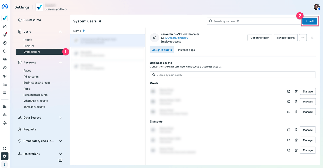 System users section with the Add button