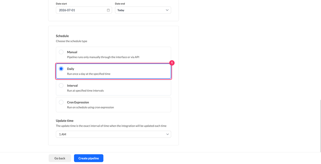 Intercom schedule type selection with the Daily option checked