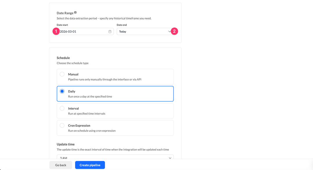 Set date range for historical data export