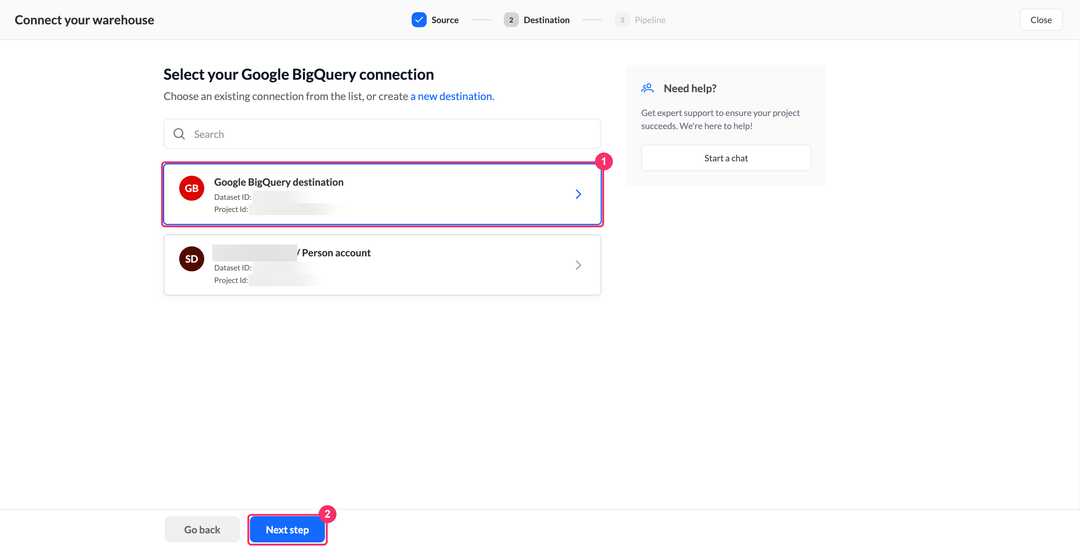 Select your Google BigQuery connection step