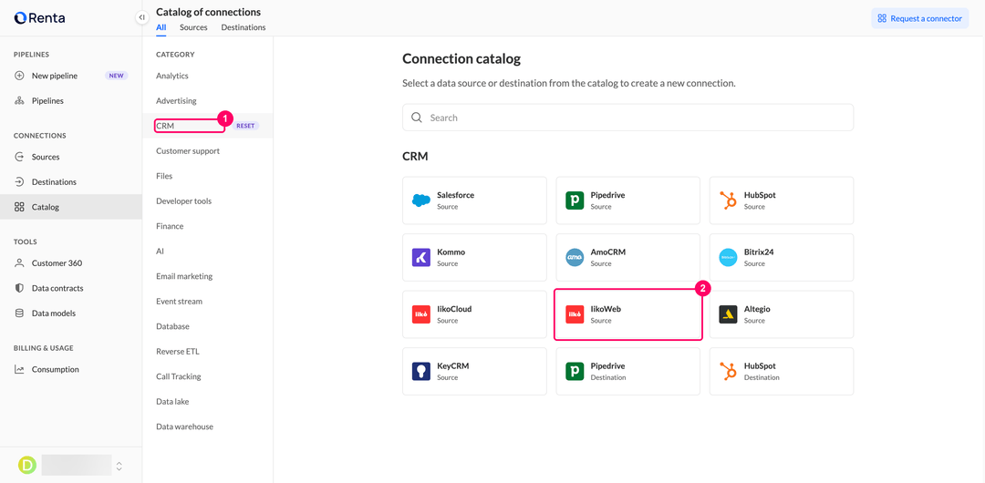 Карточка IikoWeb в категории CRM каталога подключений Renta