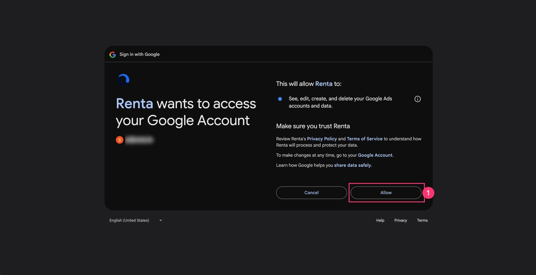 Renta хочет получить доступ к вашему аккаунту Google