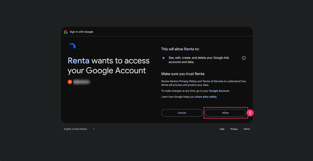 Renta хочет получить доступ к вашему аккаунту Google