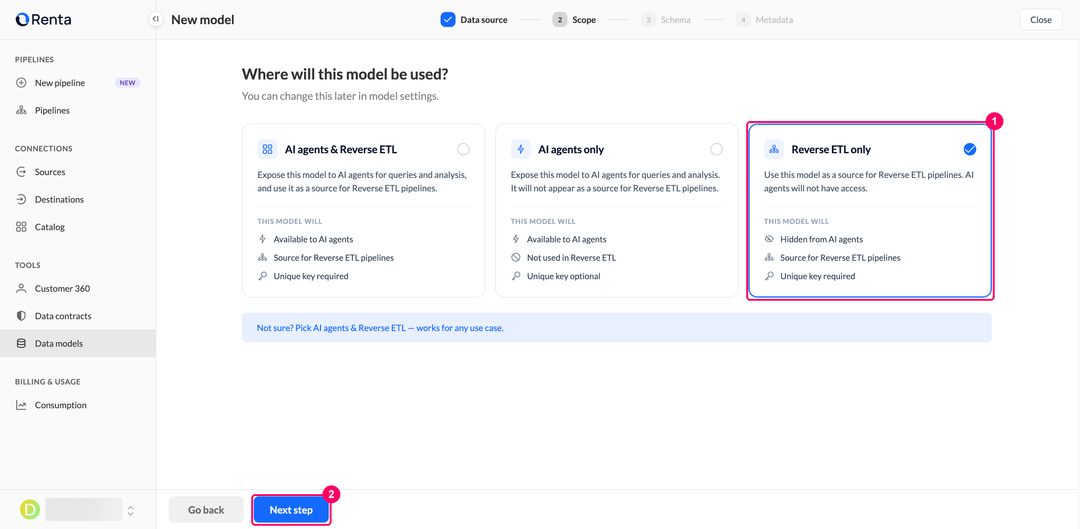 Scope step with the Reverse ETL only card selected