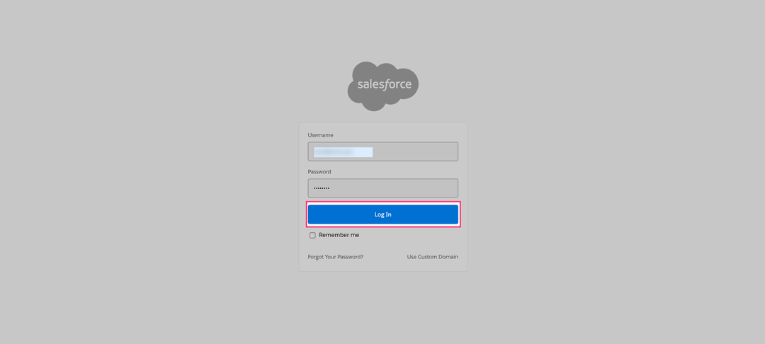 Salesforce login screen