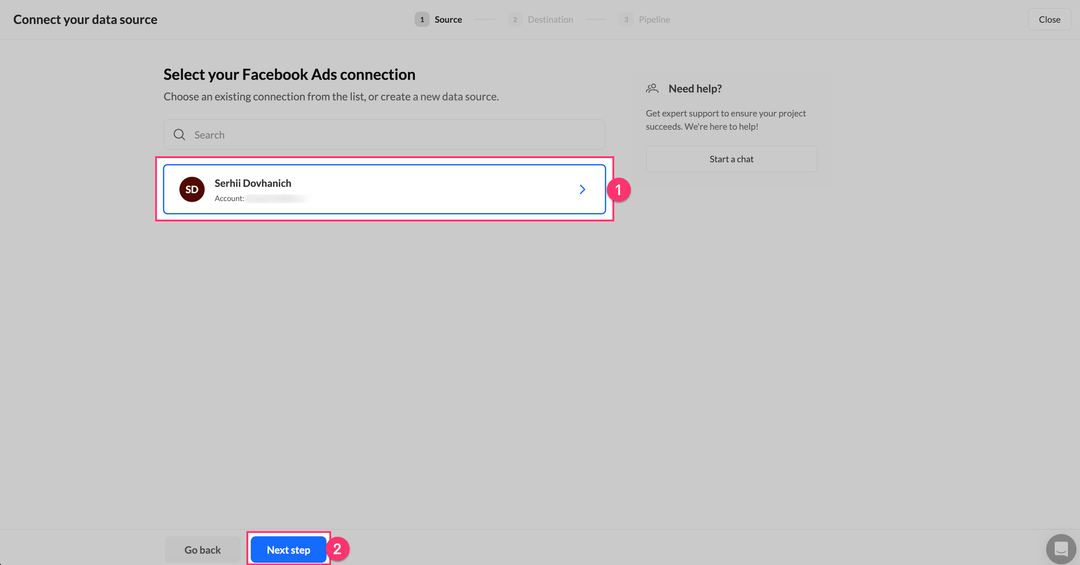 Выбор подключения источника