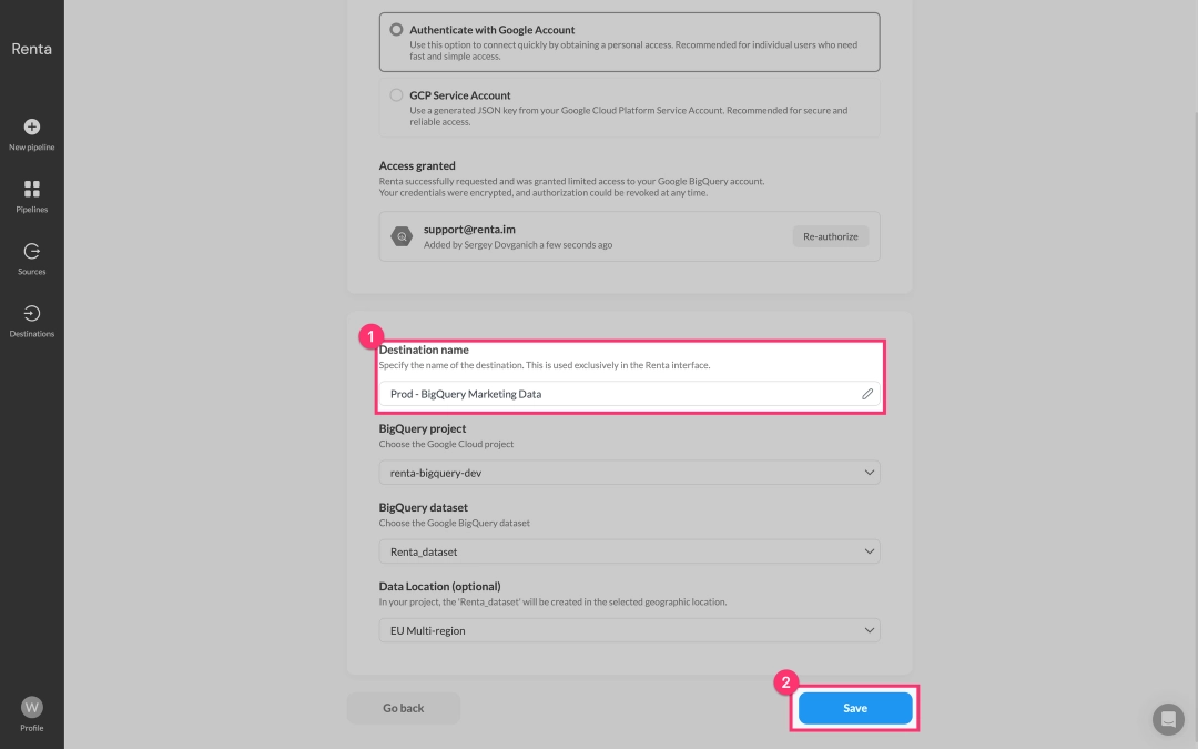 Name and save your destination