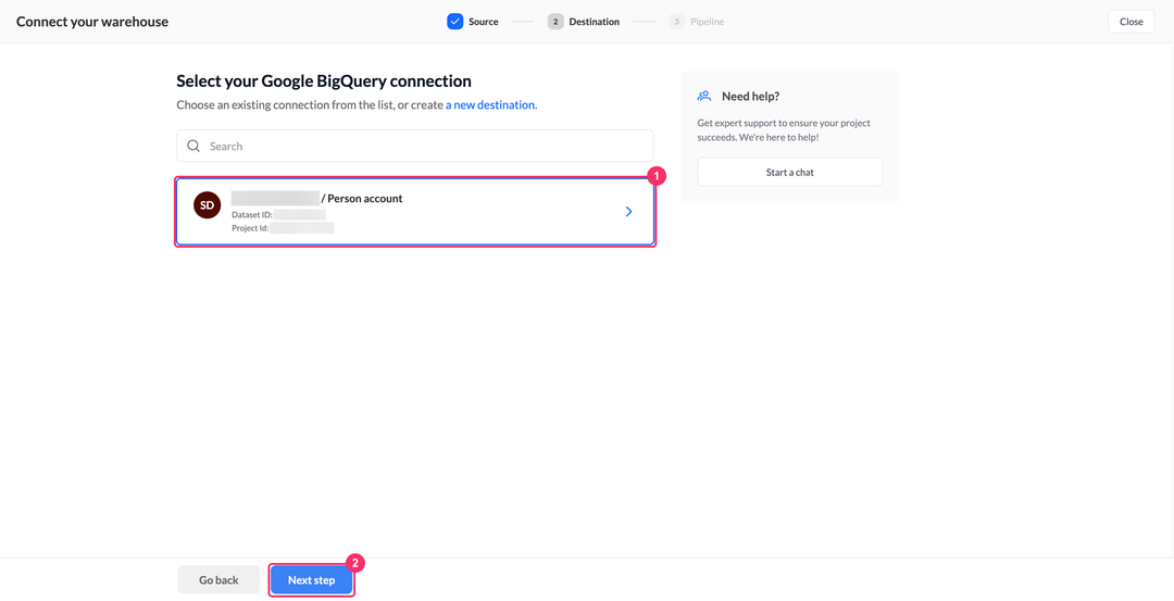 Select your Google BigQuery connection step