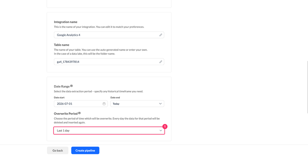 Выбор периода перезаписи Google Analytics 4
