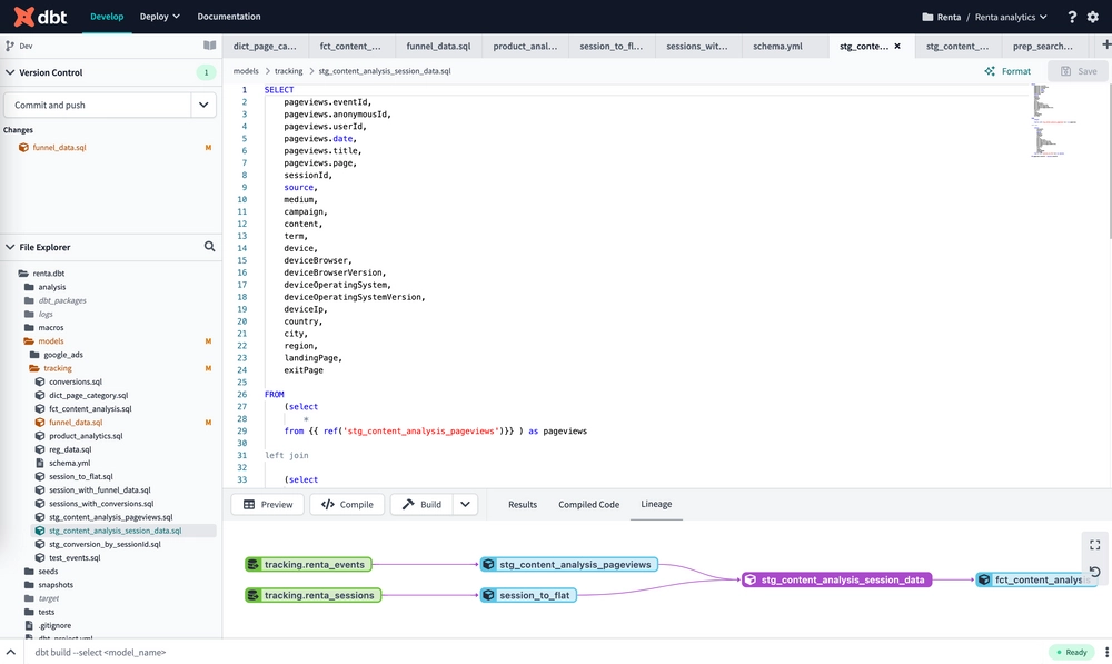 dbt user interface