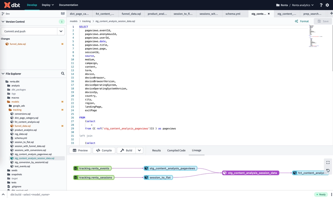 dbt user interface