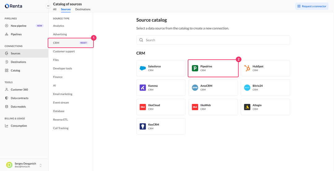 Pipedrive card in the CRM category of the Renta catalog