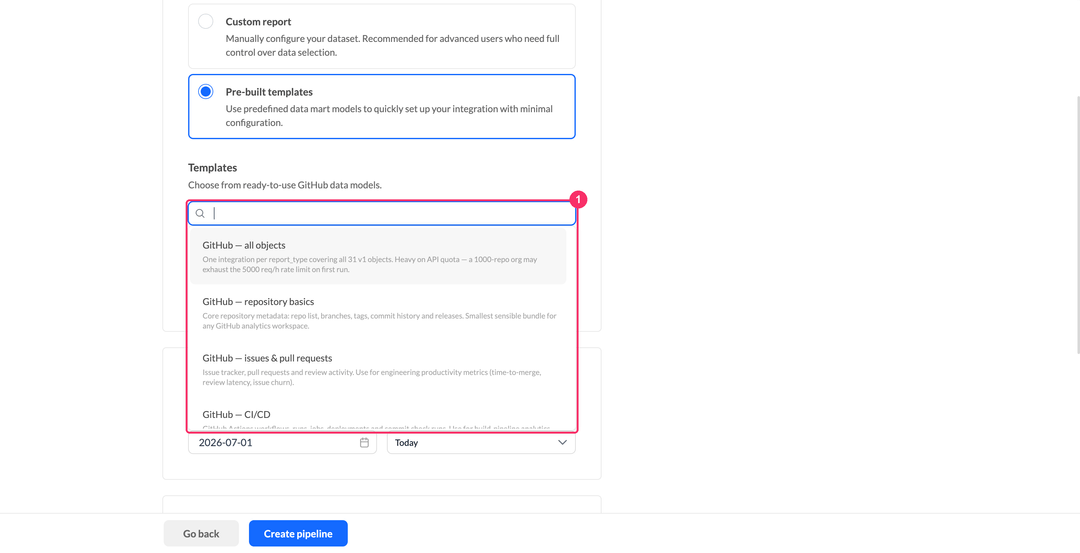 Выпадающий список шаблонов GitHub: all objects, repository basics, issues and pull requests, CI/CD