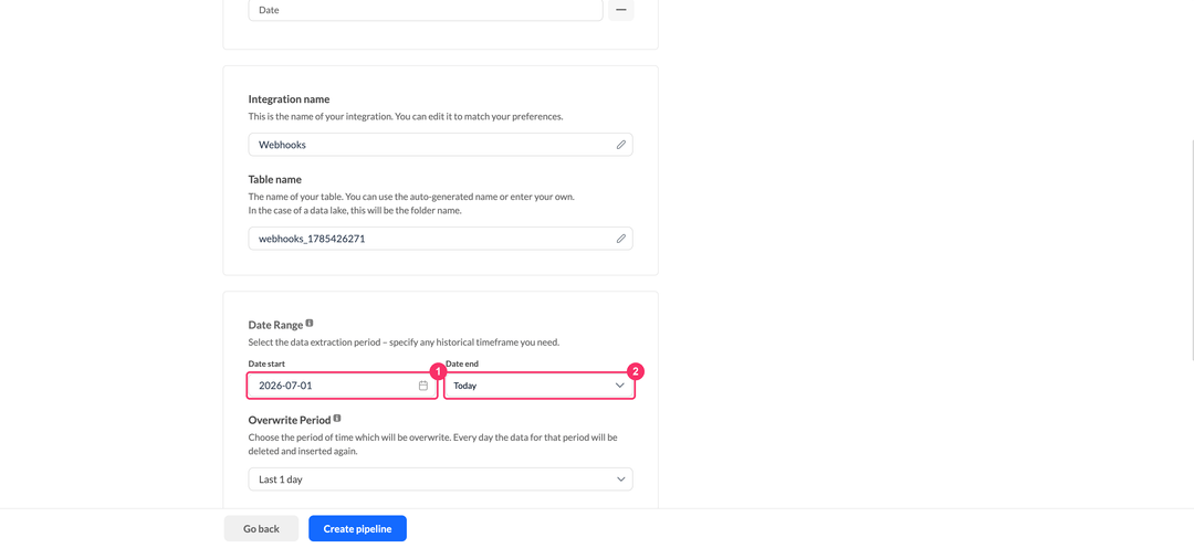 Date range block with the Date start field and the Date end dropdown set to Today