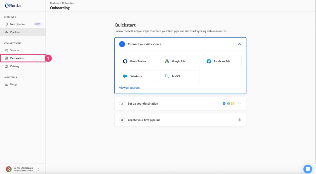 Add Destination button