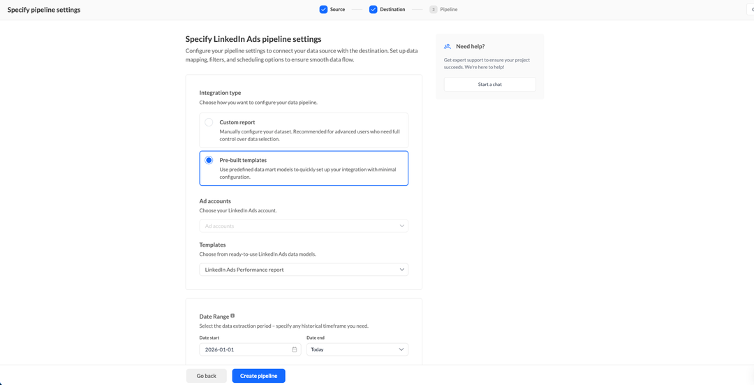 Выберите Pre-built templates