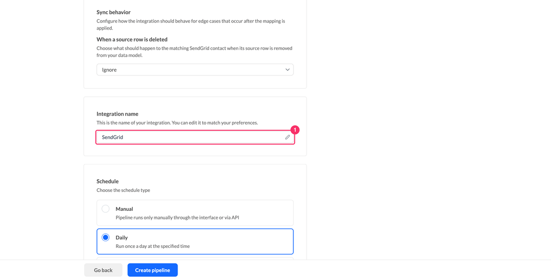 Поле Integration name в настройках пайплайна SendGrid