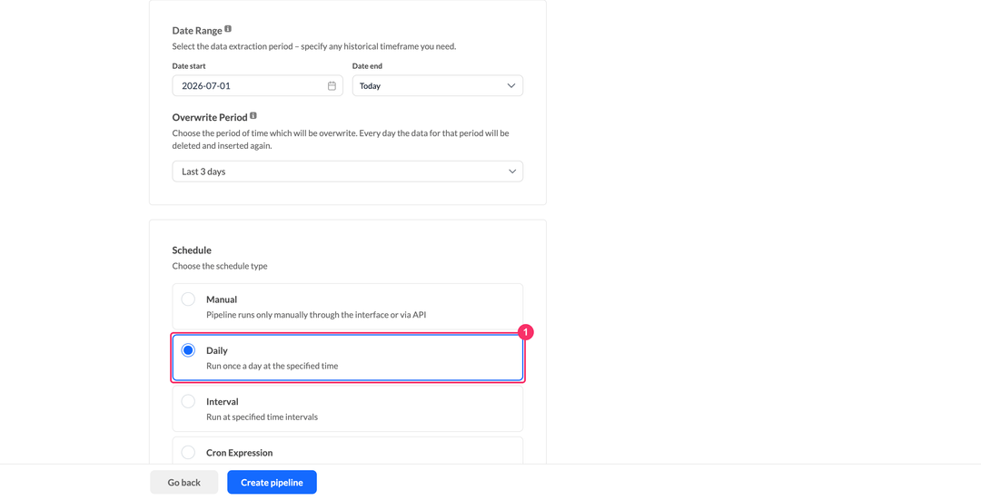 Выбор типа расписания LinkedIn Ads