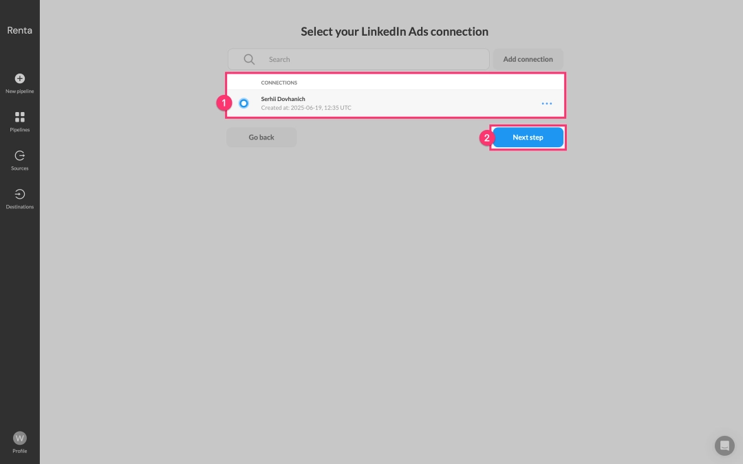 Choose your LinkedIn Ads account