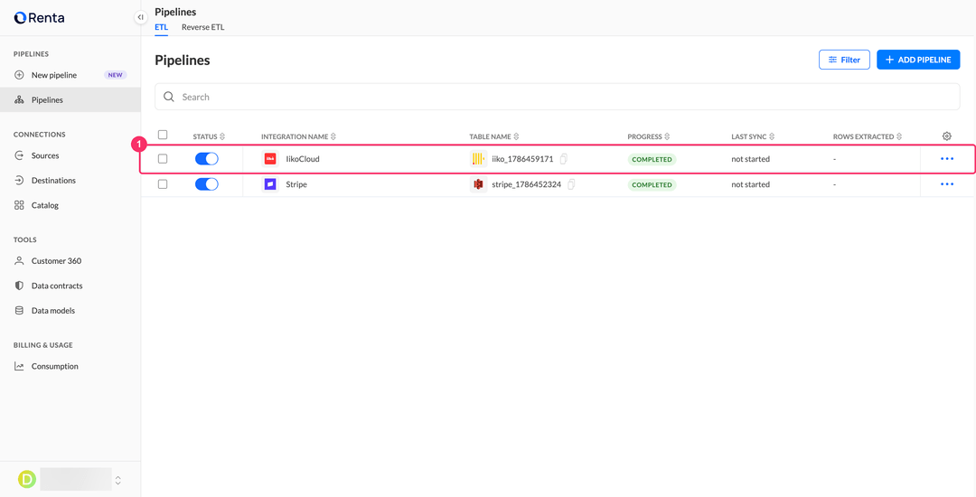 Pipelines list with the new IikoCloud integration