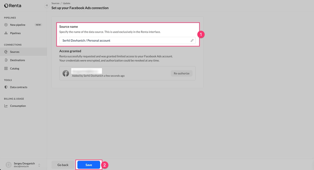 Настройка подключения Facebook Ads