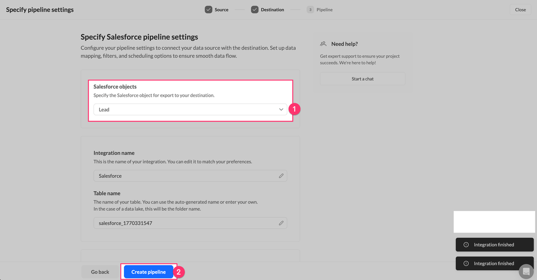 Salesforce pipeline settings