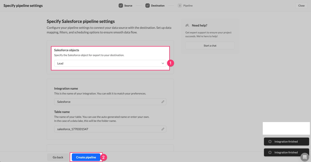 Salesforce pipeline settings