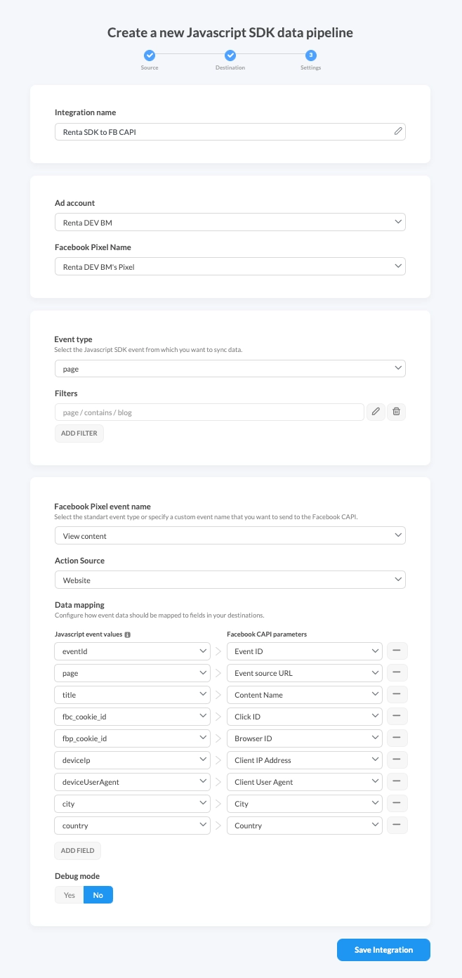 Facebook CAPI settings