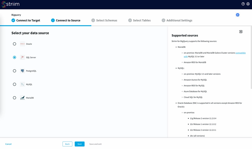 Striim user interface